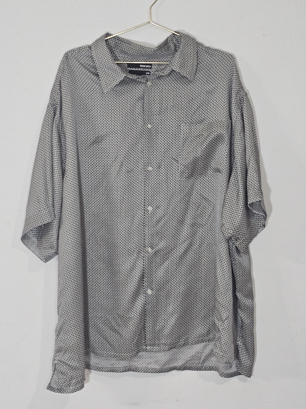Murano Men's Black & White Micro-Pattern Short Sleeve Button-Down Shirt Silk 3X